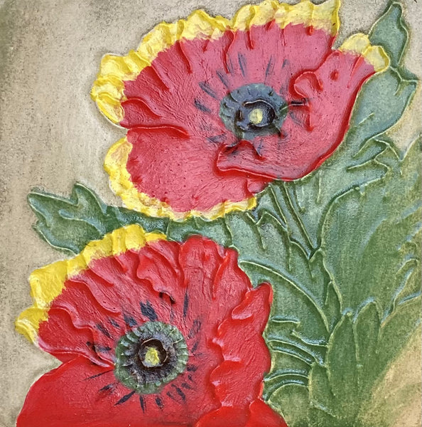 Poppies In The Yard Raised Relief Wall Tile