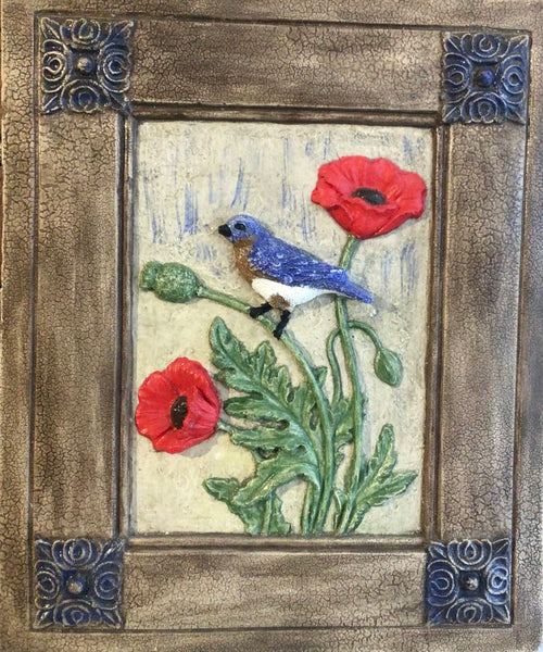 Blue Bird In A Poppy Field Tile