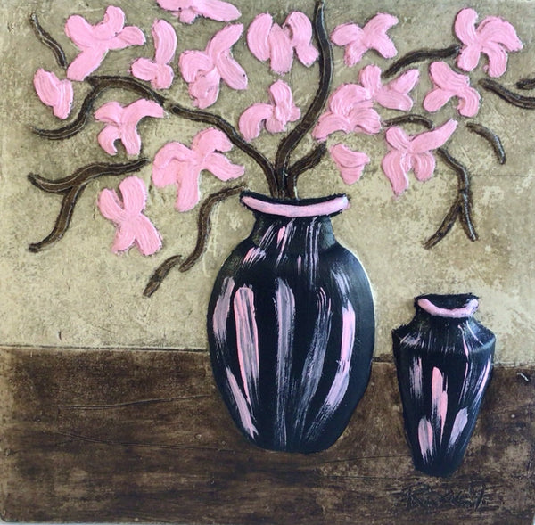 Square Cherry Blossom Bouquet In A Vase wall Tile