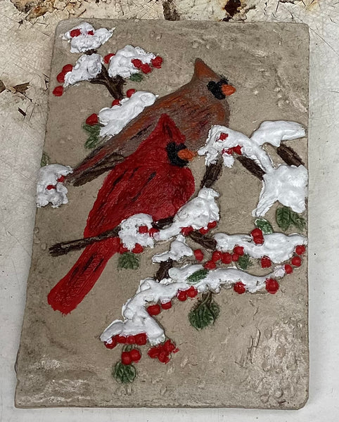 3.5” by 5.5” Cardinal Pair In A Snowy Forrest Tile