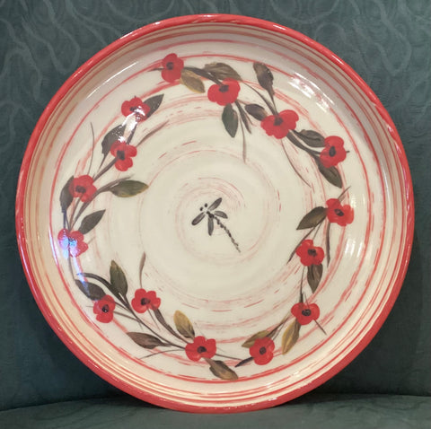 Red poppy Windmill of Provence round platter