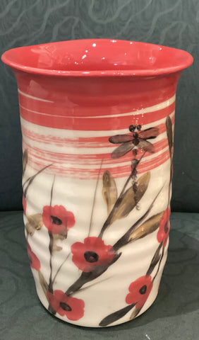Red Poppy Windmill of Provence Square Vase