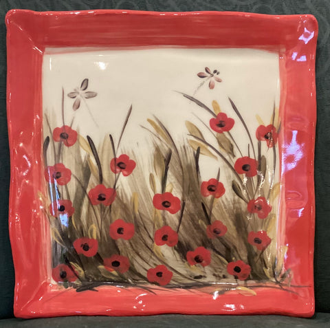 Red Poppy Windmill of Provence- Square Plate
