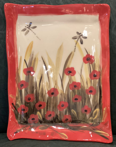 Red Poppy Windmill of Provence - rectangular tray