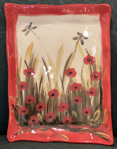 Red Poppy Windmill of Provence - rectangular tray