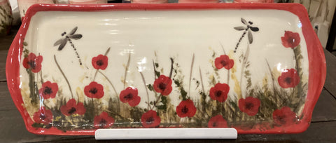 Red Poppy Windmill of Provence- Long tray