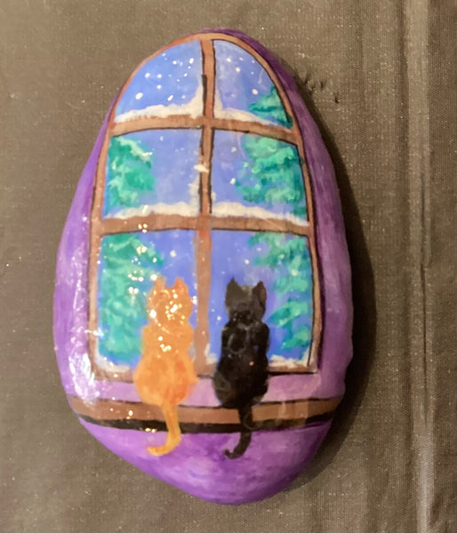 Painted Rock - Cats by window RCK125