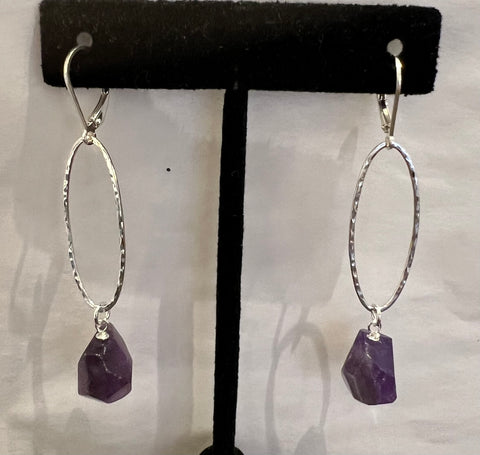 Amethyst Oval Nugget Drop Earrings