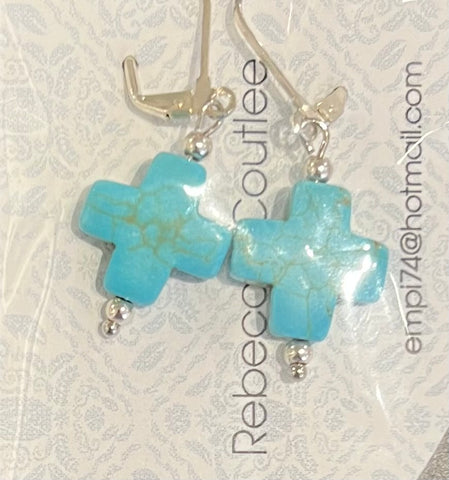 Turquoise Cross Earrings by Rebecca Coutlee