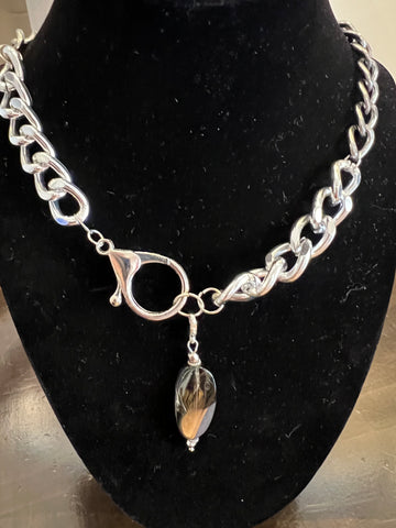 Chunky Chain Necklace with Glass Dipped Pendant by Rebecca Coutlee