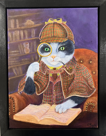 Purrlock Holmes - original painting by Elaine Burke