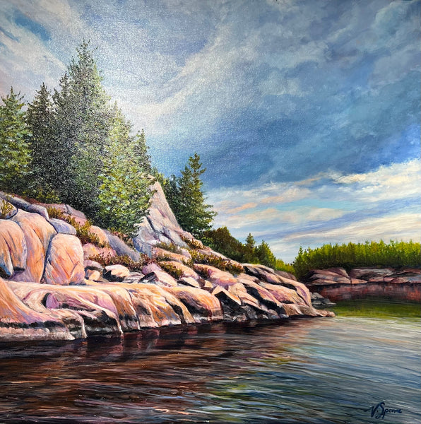 Granite Shores and Dramatic Skies - original painting by Valerie Spence  Hounsell