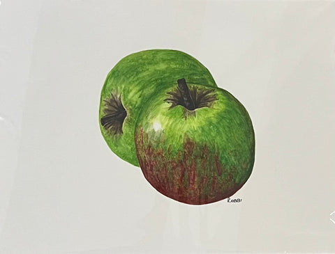Two Green Apples (unframed) original watercolour by Rossi Salter