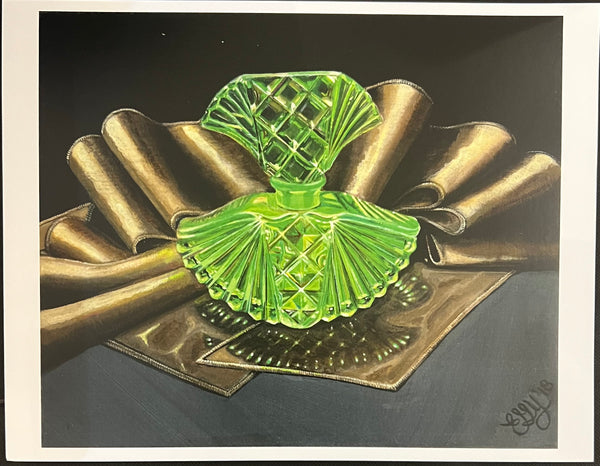 Green Bottle on Silk - Print