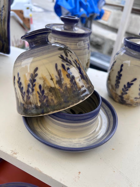 Lavender Windmill of Provence - tall covered butter dish.
