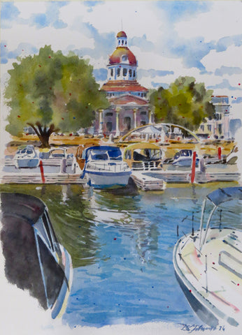 Boats in the Harbour, City Hall  - original by David Gilmore #650