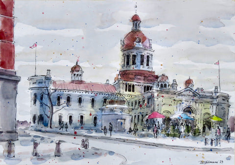 Kingston City Hall on Dull Winter Day - 627 Original watercolour by David Gilmore