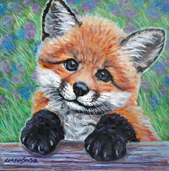 Skyeyes, baby fox original painting by Lucy De Sousa
