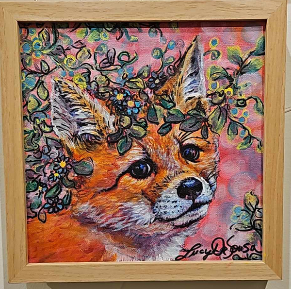 Marigold, original baby fox painting by Lucy De Sousa