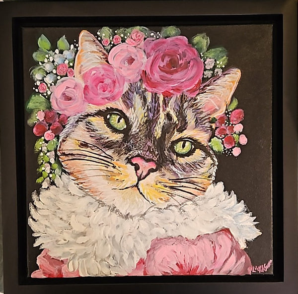 Pretty Kitty in Pink original painting by Lucy De Sousa