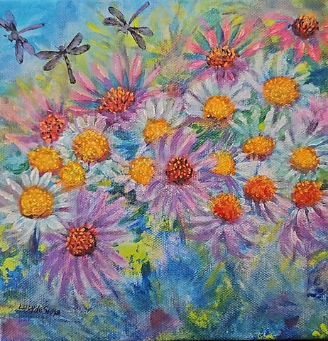 Purple Spires and Sun dancers original painting by Lucy De Sousa