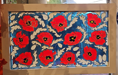 Red Poppies original Suncatcher Lucy De Sousa