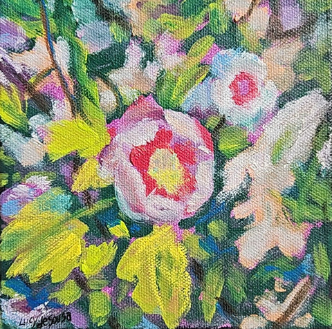 Rose of Sharon original painting by Lucy De Sousa