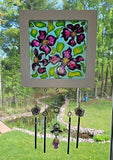 Purple Clematis Wind Chime Suncatcher, original glass art by Lucy De Sousa