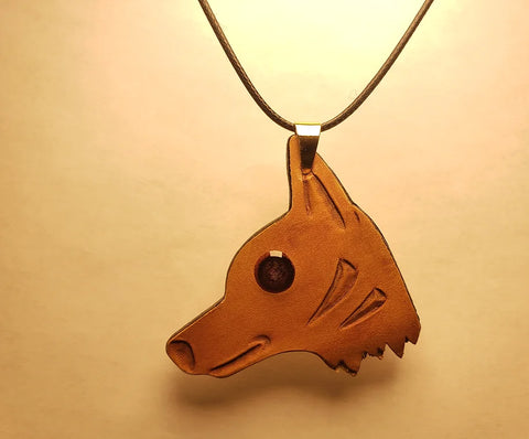 Tooled Leather Wolf Pendant by David Yi