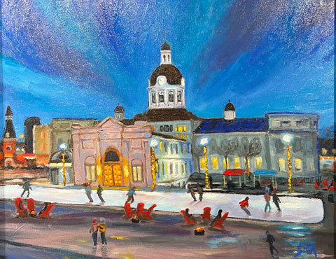 Night Skate City Hall - original art by Pat Shea