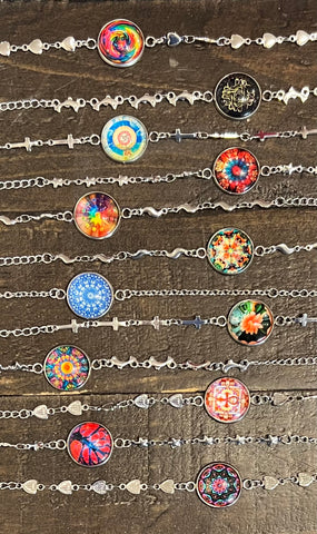 Sterling Silver Bracelet with Art Images Under Glass - by Leslie Welfare