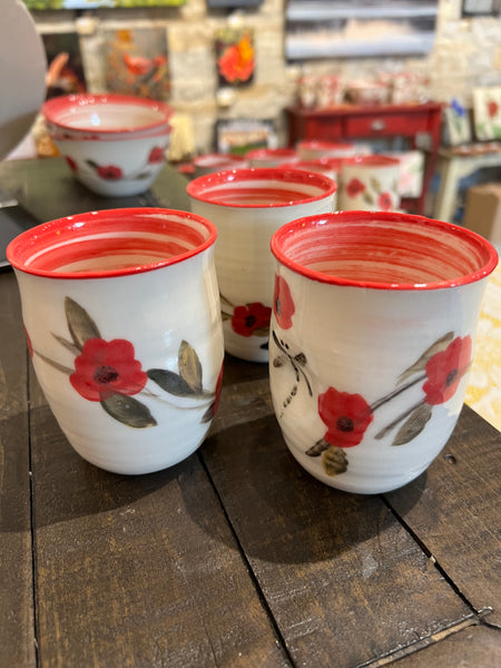 Red poppy Windmill of Provence wine cups