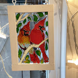 Cardinals, glass art by Lucy De Sousa