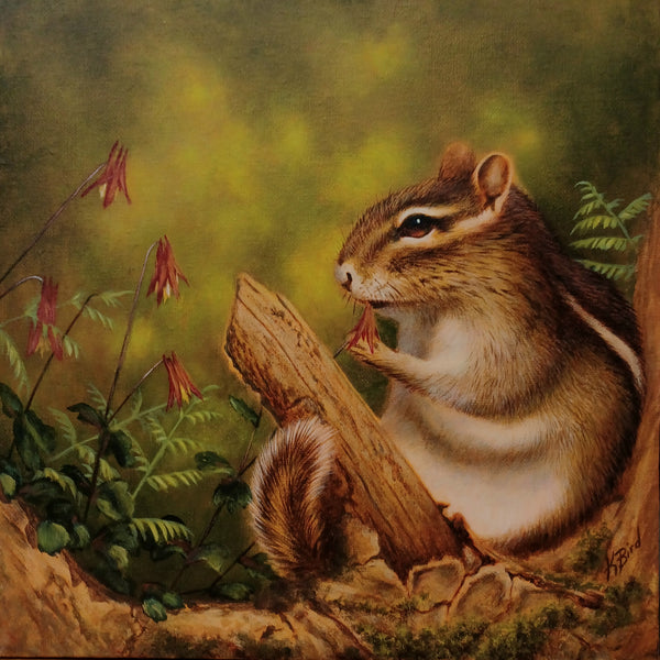 Chippy and Wild Columbine - Original painting by Kristi Bird