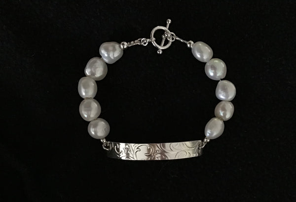 SS printed wire and FW pearls bracelet