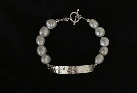 SS printed wire and FW pearls bracelet