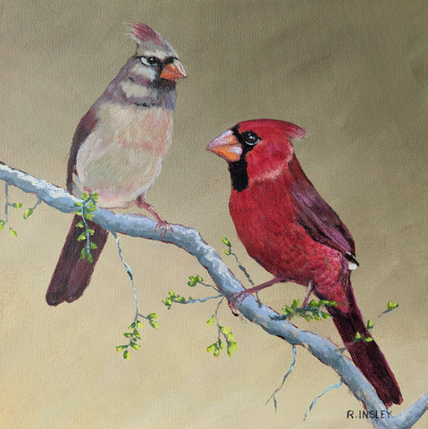 Cardinal Companions - original painting by Rosalyn Insley