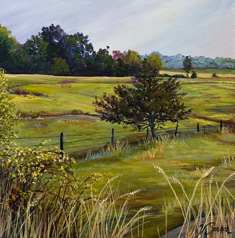 Meadows and Mist - original painting by Valerie Spence Hounsell