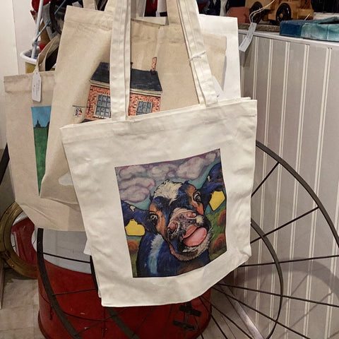 Blue cow tote bag by Lucy