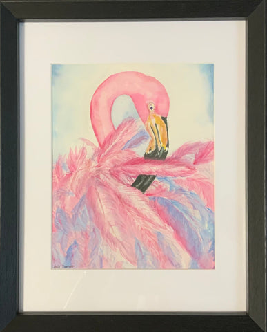 Feather me Pink, watercolour by Gail