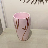 Unique Tall Concrete Vase with copper and fabric inlays