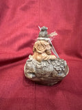 Hand Cast Concrete Guan Yin on a Foo Fish Tea light holder