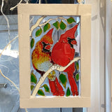Cardinals, glass art by Lucy De Sousa