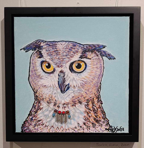 Fearless, Warrior, Brave. Original Owl painting by Lucy De Sousa