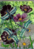 Dragonflies & Cosmos glass art by Lucy De Sousa