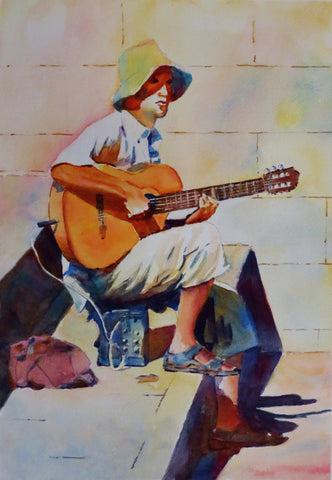 The Busker, Tenerife - Original Watercolour 463