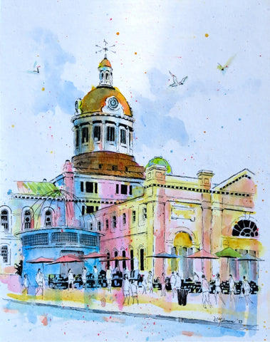 City Hall Market with Birds, Kingston - Original by David Gilmore - 534