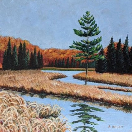 Autumn Marsh with Solitary White Pine - original painting by Rosalyn Insley