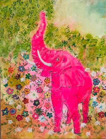 I Think There’s an Elephant in my Garden original acrylic by Gail Dowsett