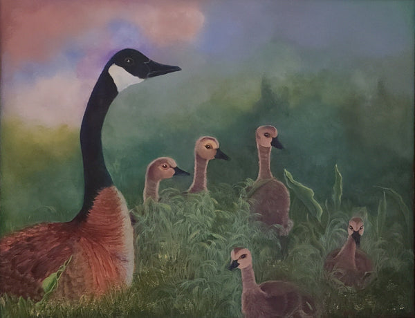 Morning Gaggle. Original painting by Elaine Burke